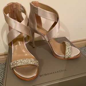 BCBGMaxAzria Women's Champagne Strappy Heels